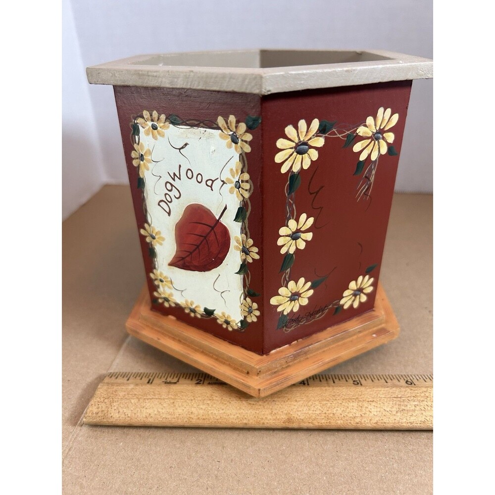 Kathy Hatch Wood Utensil Holder Planter Fall Leaves Rustic Kitchen Decor - Picture 11 of 13